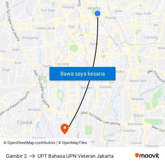 Gambir 2 to UPT Bahasa UPN Veteran Jakarta map