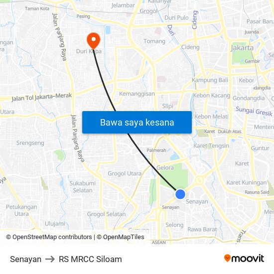 Senayan to RS MRCC Siloam map