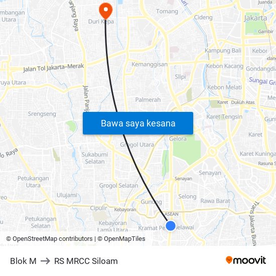 Blok M to RS MRCC Siloam map