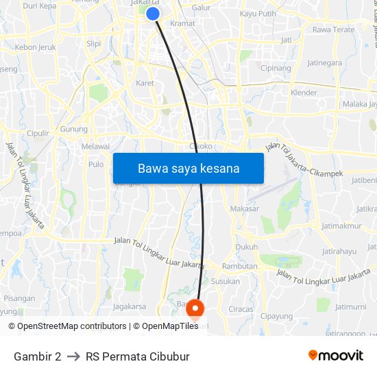 Gambir 2 to RS Permata Cibubur map