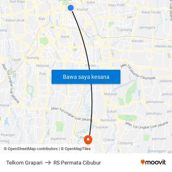 Telkom Grapari to RS Permata Cibubur map