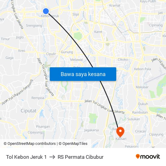 Tol Kebon Jeruk 1 to RS Permata Cibubur map