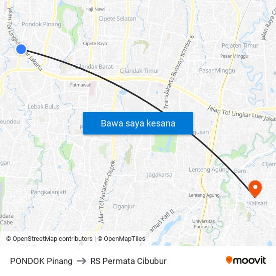 PONDOK Pinang to RS Permata Cibubur map