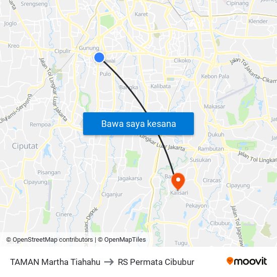 TAMAN Martha Tiahahu to RS Permata Cibubur map