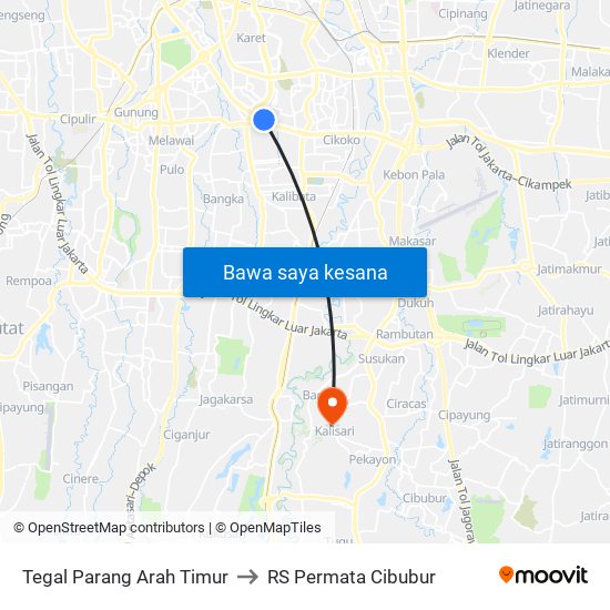 Tegal Parang Arah Timur to RS Permata Cibubur map