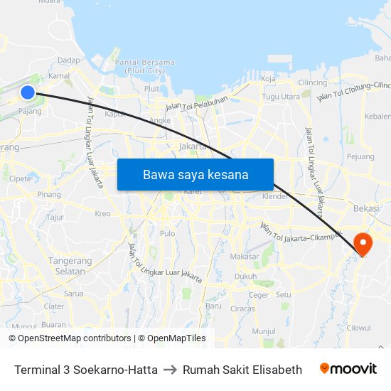 Terminal 3 Soekarno-Hatta to Rumah Sakit Elisabeth map