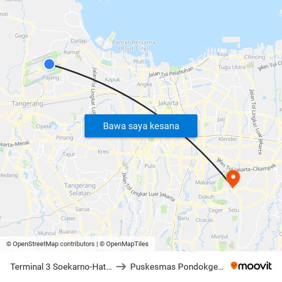 Terminal 3 Soekarno-Hatta to Puskesmas Pondokgede map