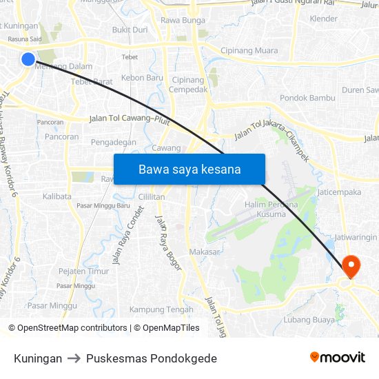 Kuningan to Puskesmas Pondokgede map