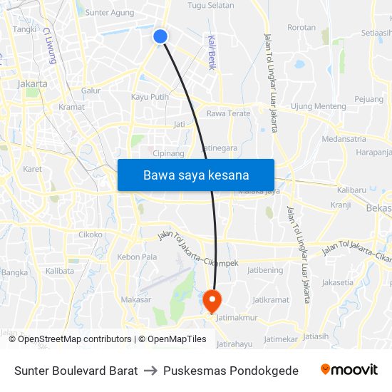Sunter Boulevard Barat to Puskesmas Pondokgede map