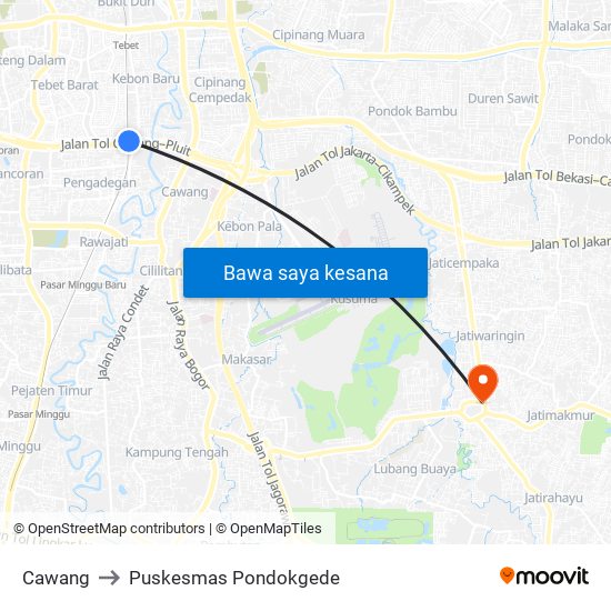 Cawang to Puskesmas Pondokgede map