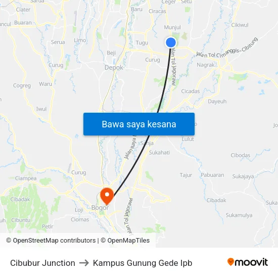 Cibubur Junction to Kampus Gunung Gede Ipb map