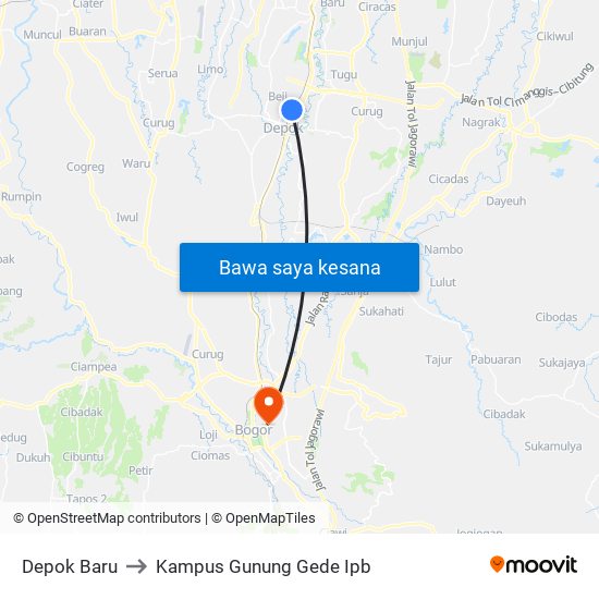 Depok Baru to Kampus Gunung Gede Ipb map