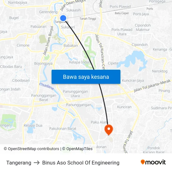 Tangerang to Binus Aso School Of Engineering map