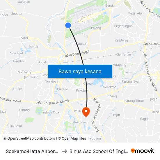 Soekarno-Hatta Airport (Shia) to Binus Aso School Of Engineering map