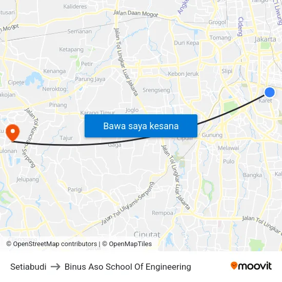 Setiabudi to Binus Aso School Of Engineering map