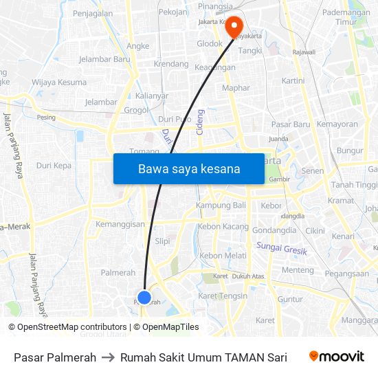 Pasar Palmerah to Rumah Sakit Umum TAMAN Sari map