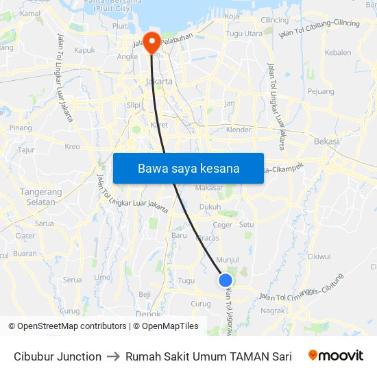 Cibubur Junction to Rumah Sakit Umum TAMAN Sari map