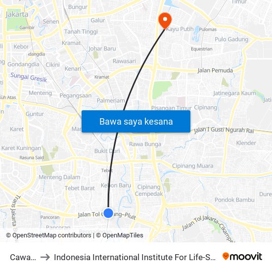 Cawang to Indonesia International Institute For Life-Sciences map