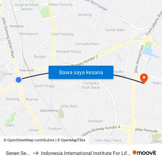 Senen Sentral to Indonesia International Institute For Life-Sciences map