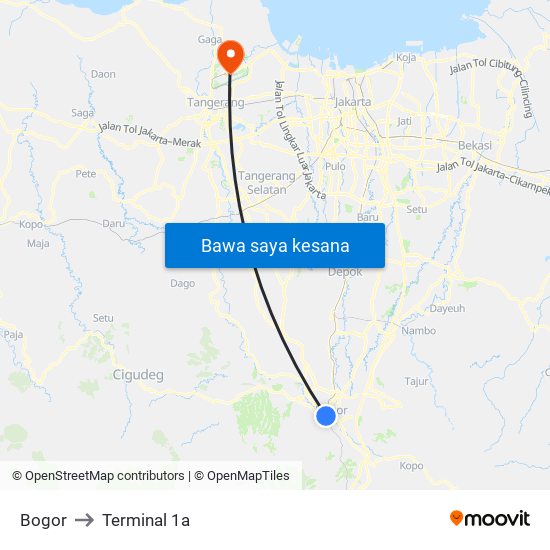 Bogor to Terminal 1a map