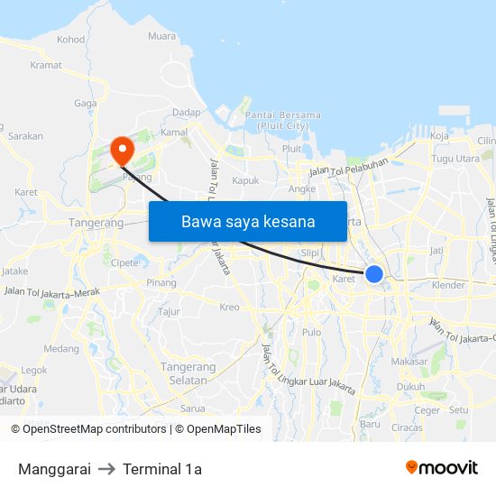 Manggarai to Terminal 1a map