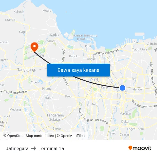 Jatinegara to Terminal 1a map