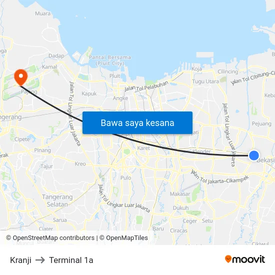 Kranji to Terminal 1a map