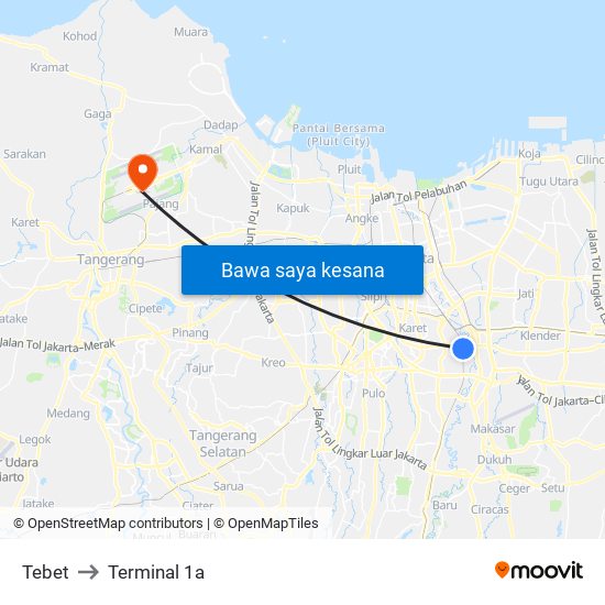 Tebet to Terminal 1a map