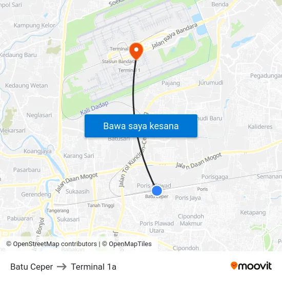 Batu Ceper to Terminal 1a map