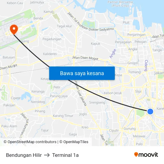 Bendungan Hilir to Terminal 1a map