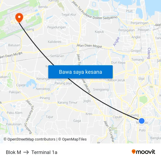Blok M to Terminal 1a map