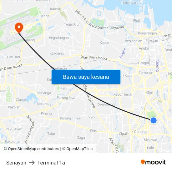 Senayan to Terminal 1a map