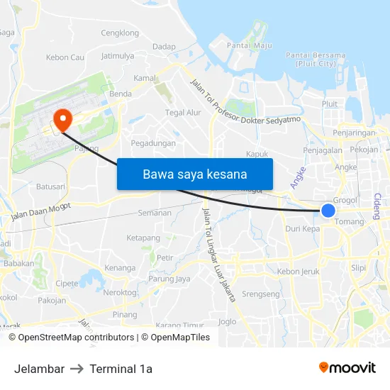 Jelambar to Terminal 1a map