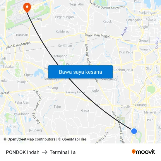 PONDOK Indah to Terminal 1a map