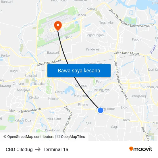 CBD Ciledug to Terminal 1a map
