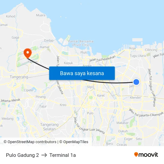 Pulo Gadung 2 to Terminal 1a map