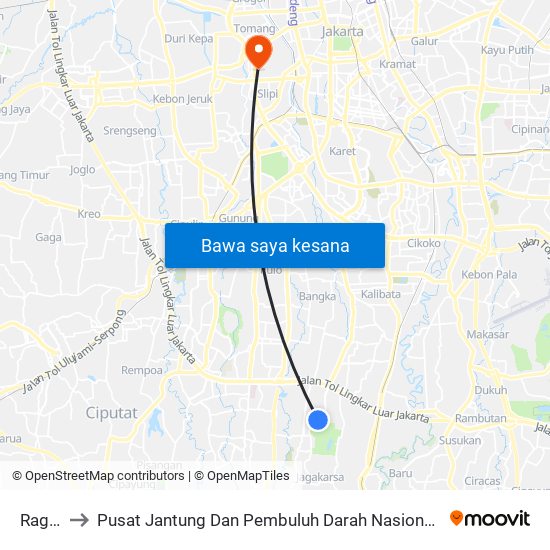 Ragunan to Pusat Jantung Dan Pembuluh Darah Nasional Rumah Sakit Harapan Kita map