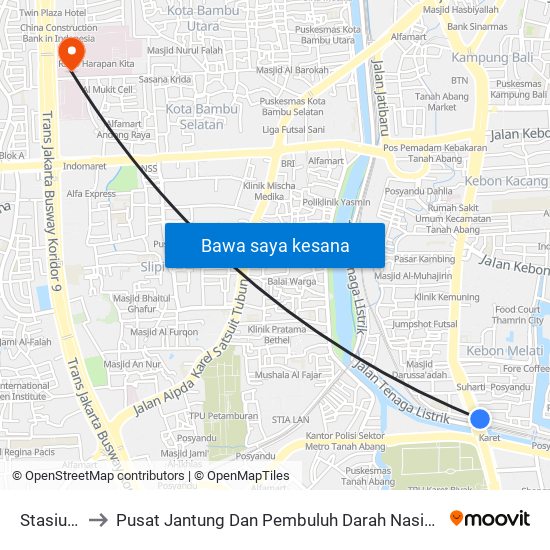 Stasiun Karet to Pusat Jantung Dan Pembuluh Darah Nasional Rumah Sakit Harapan Kita map