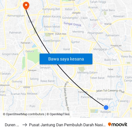 Duren Kalibata to Pusat Jantung Dan Pembuluh Darah Nasional Rumah Sakit Harapan Kita map