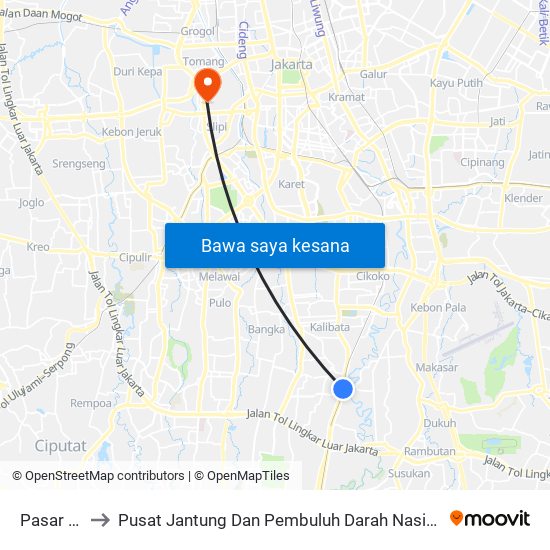 Pasar Minggu to Pusat Jantung Dan Pembuluh Darah Nasional Rumah Sakit Harapan Kita map