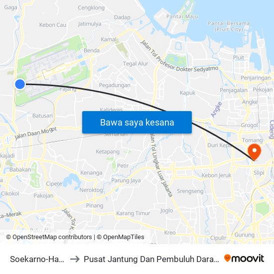 Soekarno-Hatta Airport (Shia) to Pusat Jantung Dan Pembuluh Darah Nasional Rumah Sakit Harapan Kita map