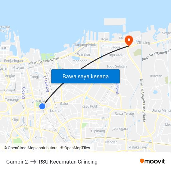 Gambir 2 to RSU Kecamatan Cilincing map