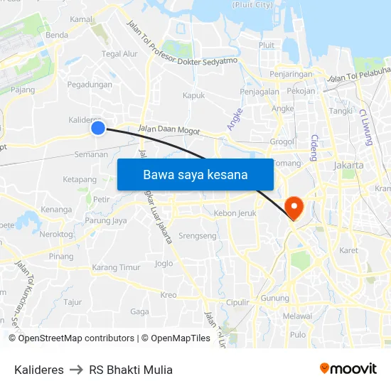 Kalideres to RS Bhakti Mulia map