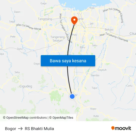 Bogor to RS Bhakti Mulia map