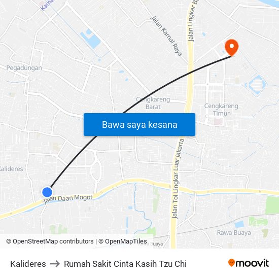 Kalideres to Rumah Sakit Cinta Kasih Tzu Chi map