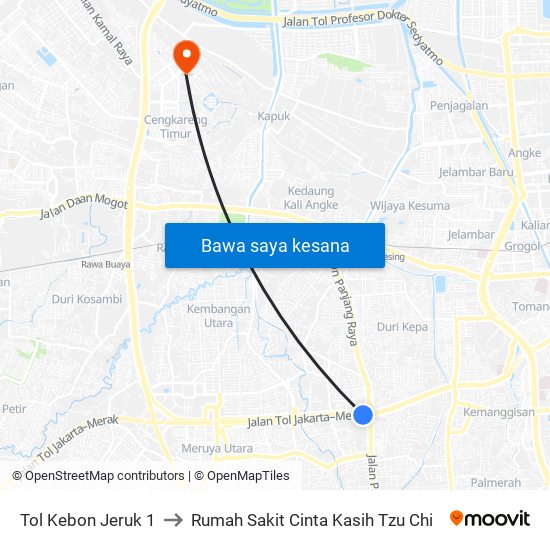 Tol Kebon Jeruk 1 to Rumah Sakit Cinta Kasih Tzu Chi map