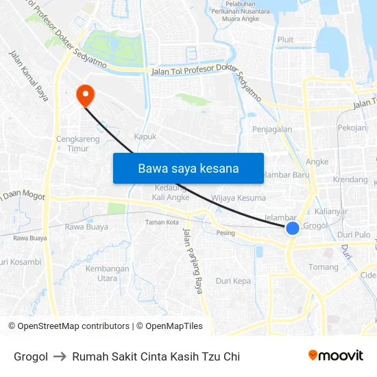 Grogol to Rumah Sakit Cinta Kasih Tzu Chi map