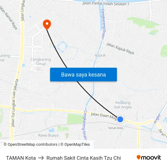 TAMAN Kota to Rumah Sakit Cinta Kasih Tzu Chi map