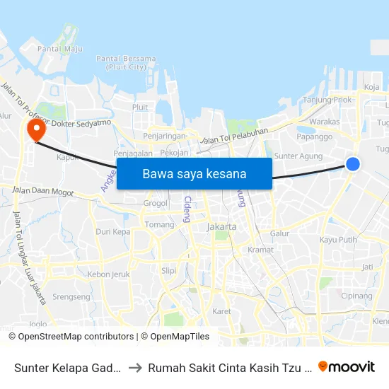 Sunter Kelapa Gading to Rumah Sakit Cinta Kasih Tzu Chi map