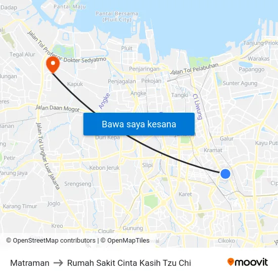 Matraman to Rumah Sakit Cinta Kasih Tzu Chi map